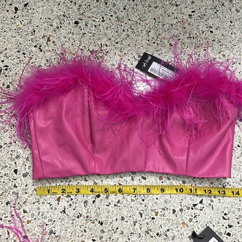 NWT Nasty Gal pink faux leather feather trim set skirt bandeau US 6 - Picture 6 of 8